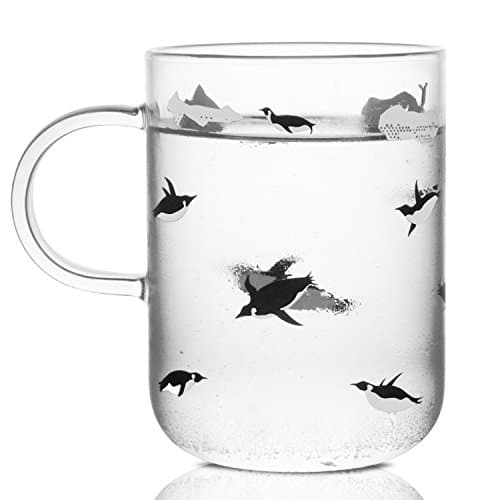 ELITEA Penguin Glass Coffee Mug with Handle Clear Cute Mugs Cup for Drinking Penguin Gift 16.3oz