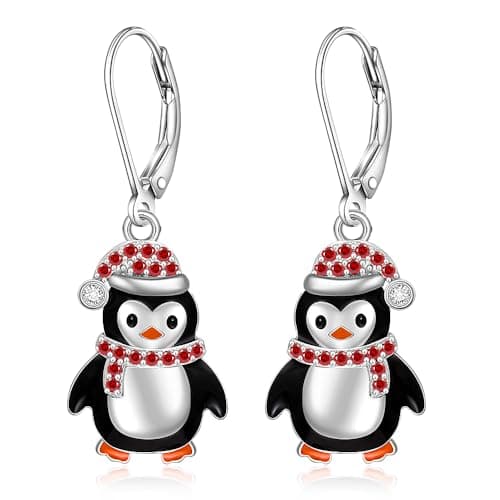 Penguin Earrings for Women Christmas Penguin Drop Dangle Earrings Sterling Silver 925 Cute Animal Jewelry Holiday Valentines Xmas Gifts