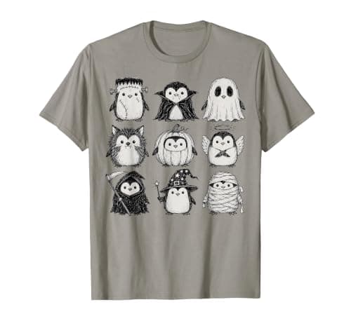Cute Halloween Penguin Doodle Spooky Skeleton Pumpkin T-Shirt