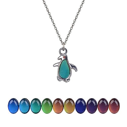 AINILOVE Ocean Color Changing Necklace Temperature Sensing Necklaces Color Changing Mood Jewelry for Women Sea Animal Lover Gifts (Penguin Necklace)