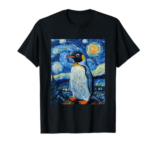 Penguin Bird Van Gogh Style Starry Night Funny Graphic T-Shirt