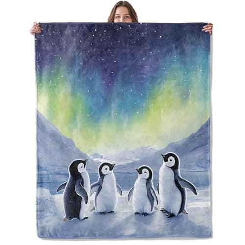 Lugiu Aurora Penguin Blanket, Lightweight Comfy Cute Penguins Blankets for Couch Sofa Bedroom, Soft Plush Travel Flannel Throw Blanket Gifts for Adults Women Boys Girls, Home Decor 60×50in