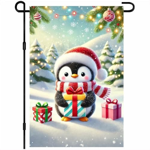 BlissYard Christmas Garden Flag 12x18 Inch Penguin Snow Yard Decor