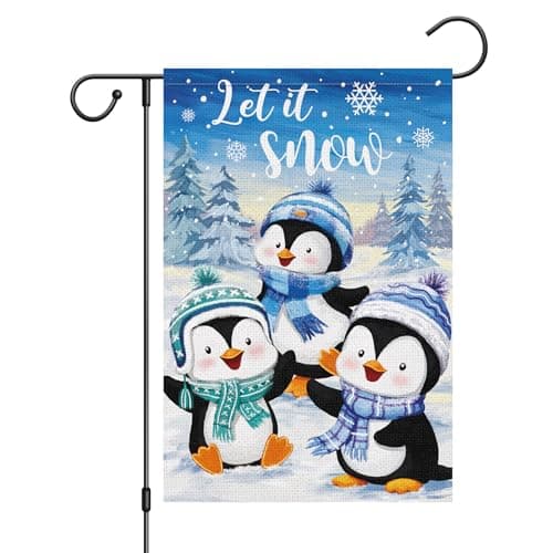 Wodison Penguin Winter Garden Flag 12x18 Vertical Double Sided, Let It Snow Welcome Winter Snowflake Farmhouse Holiday Yard Outdoor Burlap Decorations