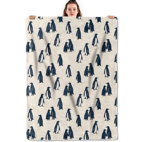 Minimalist Penguin Silhouette Throw Blanket, Lightweight Warm Cute Animal Flannel Blanket, Home Decor and Gifts, Soft Cozy Blankets for Women Kids Adults, 50"x60" for Bed Couch Travel