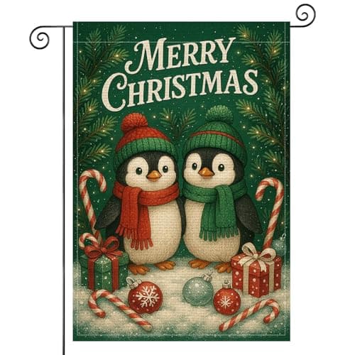 HOMETITUTE Christmas Cute Penguins Garden Flag 12x18 Inch