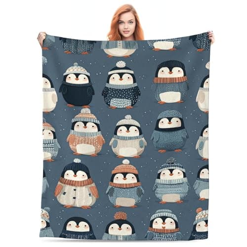 Winter Penguins Flannel Fleece Blanket - Ultra Soft, Lightweight & Multipurpose Throw Blankets for Bedroom Living Rooms Sofa Couch,60''x 50''