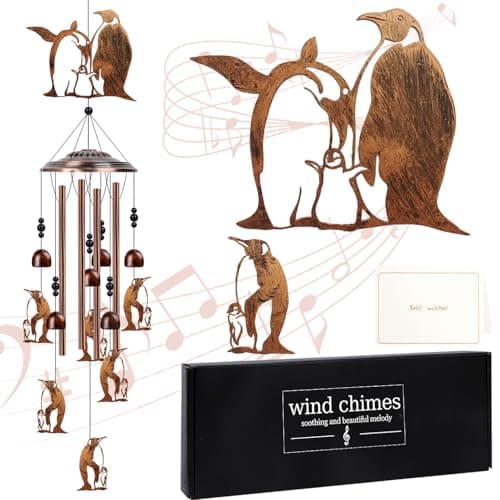 Luvsweets Penguin Gifts for Women Men - Penguins Wind Chimes Gifts for Women, Birthday Housewarming Ideas, Metal Memorial Windchimes for Outside, Outdoor Porch Patio Garden Decor