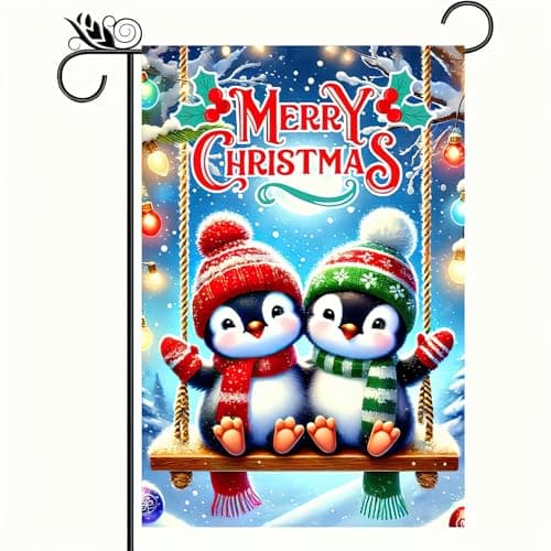 BlissYard Christmas Penguin Garden Flag 12x18 Inch Polyester