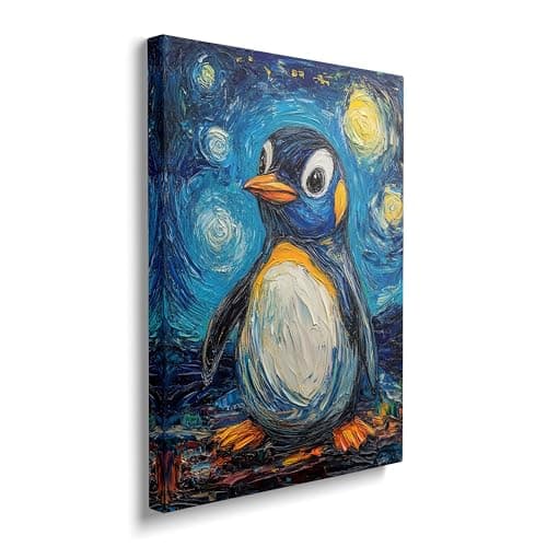 Penguin Starry Night Canvas Wall Art Animal Prints Decor Artwork 12"x16"