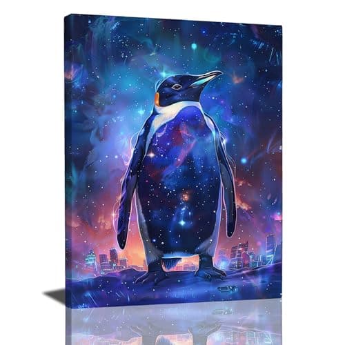 Fantasy Penguin Decor - Wall Art Animal Canvas Print Painting Framed Artwork for Bathroom, Bedroom, Living Room - 12"x16"
