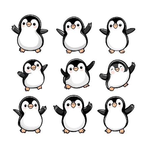 Cute Funny Penguin Car Sticker Decal, Happy Dancing Anime Penguins Vinyl Car Decal, Waterproof Removable Weatherproof, Decorate DIY Car, Laptop, Water Bottles (9 Penguins)