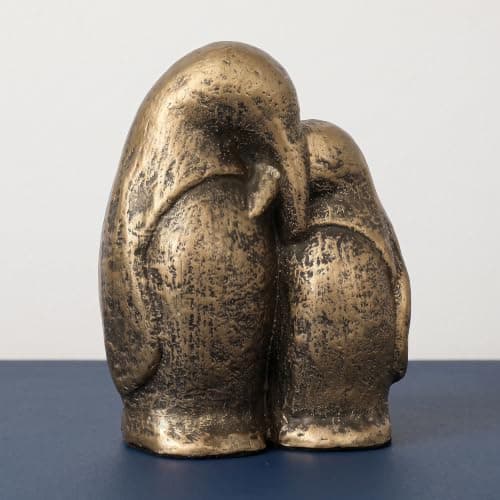 Penguin Couple Statue, Cast Iron Animal Figurine with Vintage Bronze Finish