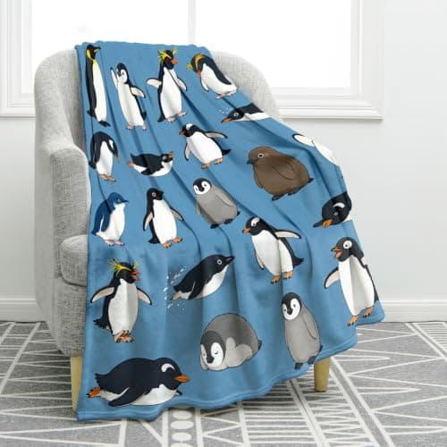 Jekeno Penguin Blanket Gifts for Women Girls Boys Mom Men Home Bedroom Living Room Decor Soft Cozy Lightweight Plush Throw Blankets Blue 50"x60"