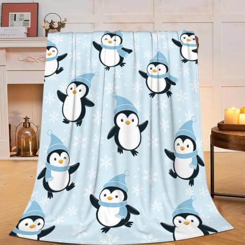 Penguin Blanket Cute Antarctica Penguins Throw Blanket Soft Warm Cozy Fleece Fuzzy Plush Winter Animal Flannel Blankets Gifts for Girls Women Boys Kids Adults 40"X50"