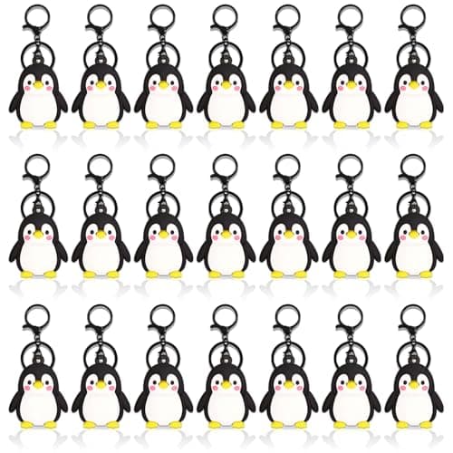 Elecrainbow 24 Pack 3D Penguin Keychain Bulk for Penguin Themed Party,Goodie Stuffer,Present for Friends,Guest Return Gift, Baby Shower,Birthday Party, White