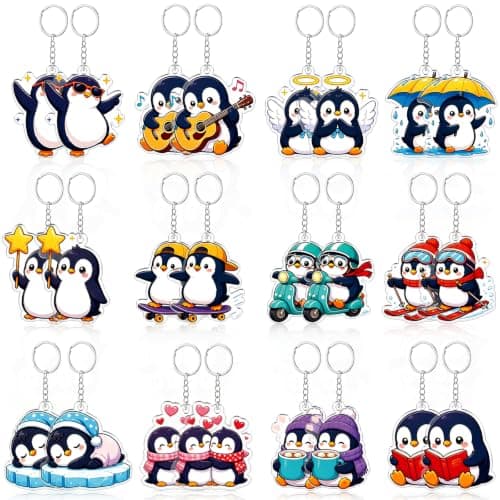 24PCS Penguin Keychains Bulk Acrylic Animal Keyring Penguin Gifts for Kids