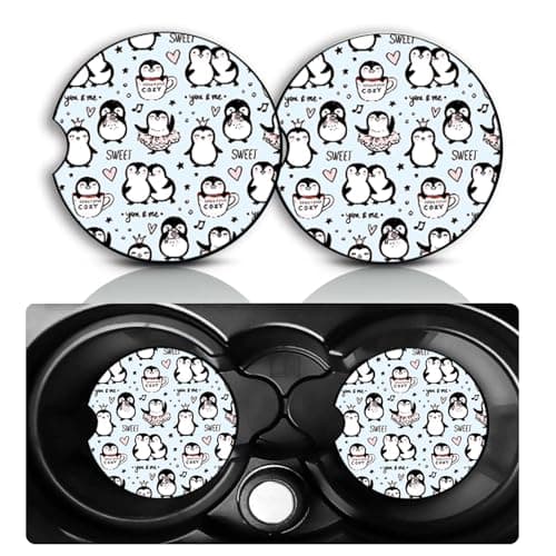 2 Pack Penguin Car Cup Holder Coasters Neoprene Rubber Mat 2.75"